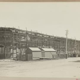 Print - Work site office in front of City Municipal Fruit Market Building Number 3, Hay Street Haymarket, 1911