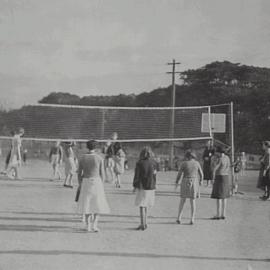 Girls playing volleyball, Moore Park Children's Playground, Moore Park Road & Anzac Parade, 1936
