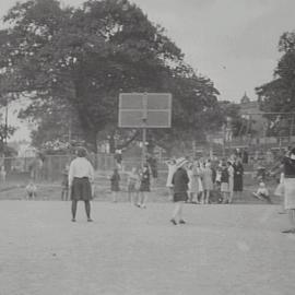 Girls playing netball, Moore Park Children's Playground, Moore Park Road and Anzac Parade, 1936