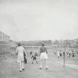 Volleyball games at Moore Park Children's Playground, Moore Park Road and Anzac Parade, 1936