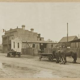 Print - Streetscape with blacksmith yard and terrace houses, Wattle Street Ultimo