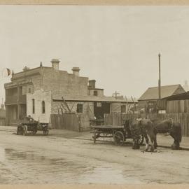 Print - Streetscape with blacksmith yard and terrace houses, Wattle Street Ultimo, 1910
