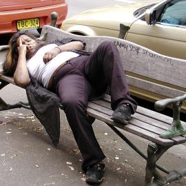 A woman sleeping on bench, Glebe Point Road Glebe, 2002