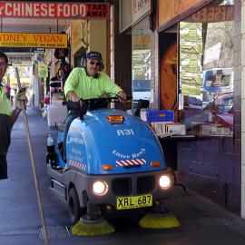 Two council cleaners drive the "Litter Hawk", Glebe Point Road Glebe, 2002