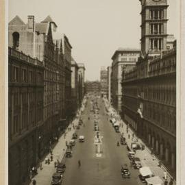 Print - Martin Place towards General Post Office (GPO) and Macquarie Street from Castlereagh Street Sydney, 1933