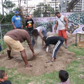 Preparing the earth oven, farewell to Auntie Joyce Ingram, Eveleigh Street Redfern, 2004