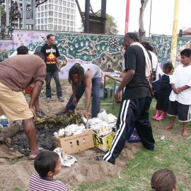 Cooking vegetables at the farewell to Auntie Joyce Ingram, Eveleigh Street Redfern, 2004