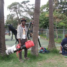 Guest with musical instruments, farewell to Auntie Joyce Ingram, Eveleigh Street Redfern, 2004