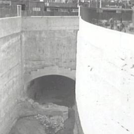 Construction of the tunnel under Bradfield Highway with city panorama, Millers Point, 1942