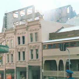Goldberg House demolition and fire, Clarence Street Sydney, 1984