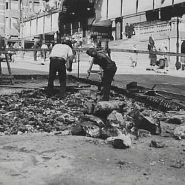 Road reconstruction, Castlereagh and Liverpool Streets Sydney, 1932