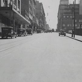 Road surface after reconstruction, Castlereagh Street Sydney, circa 1932