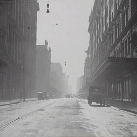 Road surface prior to reconstruction, Castlereagh Street Sydney, 1932