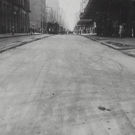 Road reconstruction, Castlereagh Street Sydney, 1932