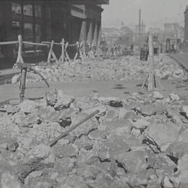 Road reconstruction works, Castlereagh Street Sydney, 1932