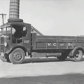 Council refuse collection truck at Wattle Street Depot Ultimo, 1935