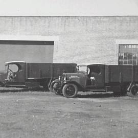 Council refuse collection trucks at unknown location, 1935