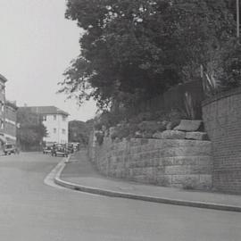 Brick and stone block retaining wall on Elizabeth Bay Road Elizabeth Bay, 1935