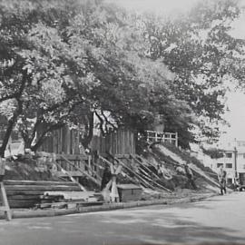 Temporary wooden retaining wall on Elizabeth Bay Road Elizabeth Bay, 1935