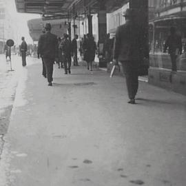 Looking south at new mastic asphalt footpath, Pitt Street Sydney, 1929