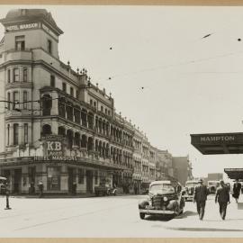 Print - Streetscape with Hotel Mansions from corner of Bayswater Road and Kellet Street Potts Point, 1937