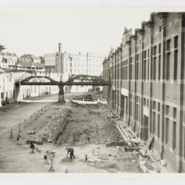 View south west from bridge showing roadworks, Hickson Road Millers Point, 1933