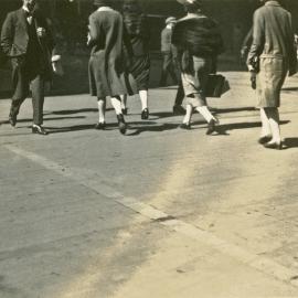 Pedestrians crossing the street, corner King and Pitt Streets Sydney, 1929