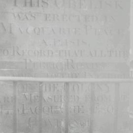 Inscription on Obelisk, Macquarie Place Park, Bridge Street Sydney, 1935