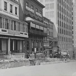 View down to George Street of roadworks, Margaret Street Sydney, Sydney, 1933