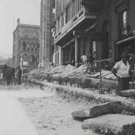 Looking west to York Street at roadworks, Margaret Street Sydney, Sydney, 1933