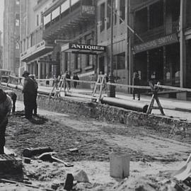 Looking west to York Street at roadworks, Margaret Street Sydney, Sydney, 1933