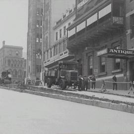 Truck and roller on road works, Margaret Street Sydney, Street, 1933