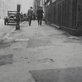 Footpath condition prior to reconstruction, York Street Sydney, 1932
