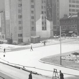 Asphalting of Martin Place extension, corner Phillip and Elizabeth Streets Sydney, 1934