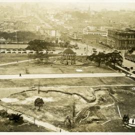 Aerial view of Coronation Bandstand and John Baptist Fountain, Hyde Park, Park Street Sydney, 1929