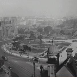 Aerial view of north east corner Hyde Park North, Sydney, 1930