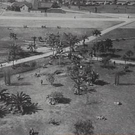 Easterly aerial view of Hyde Park North remodelling, Elizabeth Street Sydney, 1930