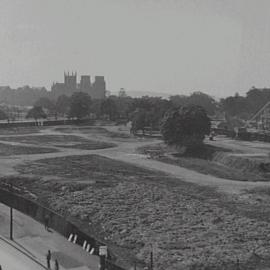 Elevated view of railway excavation Hyde Park, corner Elizabeth and Liverpool Street Sydney, 1932