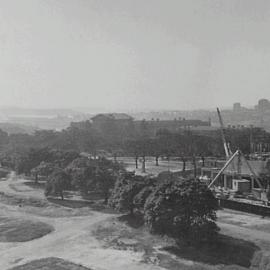 Elevated view of Hyde Park South, corner Elizabeth and Liverpool Street Sydney, 1932