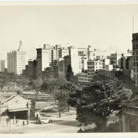 View across St James Station to Hyde Park North, Elizabeth Street Sydney, 1933