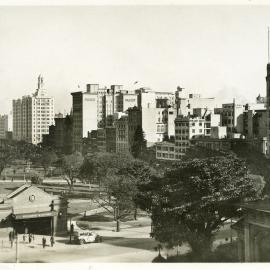 View across St James Station to Hyde Park North, Elizabeth Street Sydney, 1933