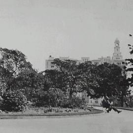 View across Hyde Park South, corner Park and College Streets Sydney, 1932