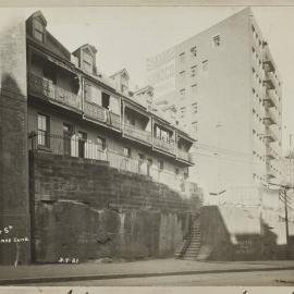 Print - Streetscape with terraces and buildings from Kent Street towards Clarence Lane Sydney, 1921
