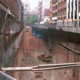 Deep excavation for the Queen Victoria Building (QVB) underground carpark, York Street Sydney, 1985