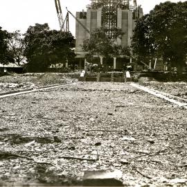 Construction of Anzac Memorial, looking south, Liverpool Street Sydney, 1932