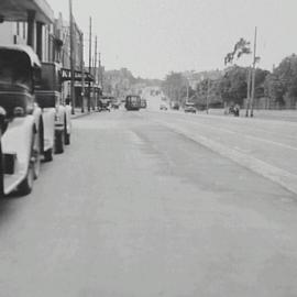 View showing tram lines and cars parked at kerb, Parramatta Road Camperdown, 1931