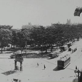 View of pedestrian traffic, corner Parramatta Road and City Road Broadway, 1931