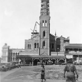 St Stephens Church being dismantled, Martin Place extension, view from Elizabeth Street Sydney, 1935
