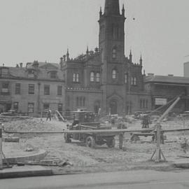St Stephens Church before dismantling, Martin Place Extension, from Elizabeth Street Sydney, 1933