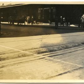 Traffic markings on road, Pitt and Park Streets Sydney, 1929